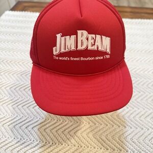 Jim Beam Mesh Snap Back Baseball‎ Cap Hat Red White Vintage Liquor Bourbon